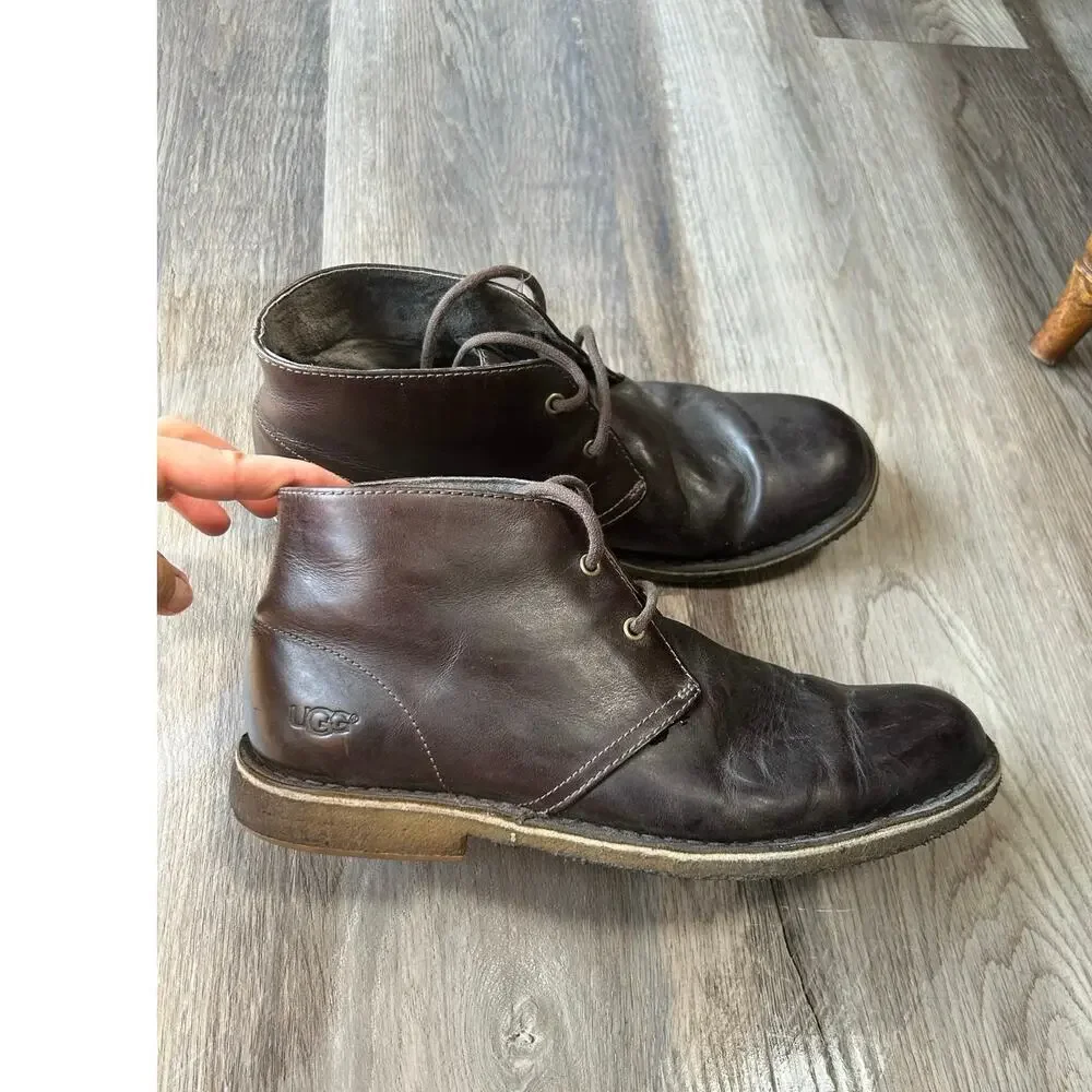 UGG Leighton Men's Chukka Boots Brown Leather Desert Ankle Boots casual luxury